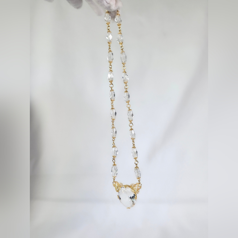 Vintage Farrah Crystal Necklace Signed Gold Plated Filigree Collar Statement - Picture 6 of 11